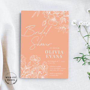 Peach Floral Bridal Shower Invitation Template, Boho Editable Bridal Shower Template Printable, Boho Wedding Shower Digital Download, Canva