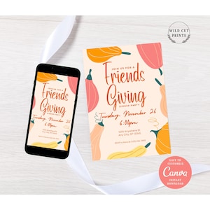 Editable Friendsgiving Dinner Invitation Template, Thanksgiving Potluck Dinner Invite, Digital Thanksgiving Evite, Mobile Invitation