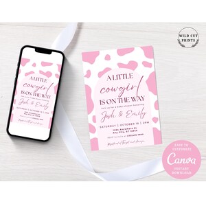 Editable Cowgirl Baby Shower Invitation Template, A Little Cowgirl is on the Way, Western Theme Baby Shower, Girl, Digital Download Invite
