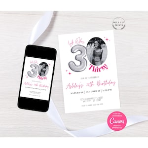 Bearbeitbare minimalistische Einladungsvorlage zum 30. Geburtstag, rosa 30. Geburtstag, Einladung zum Abendessen, digitale Einladung, Geburtstagsfeier für Erwachsene