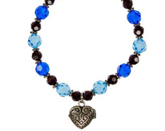 Prayer Bracelet with Sterling Silver Heart Locket and Swarovski Crystals, Free Shipping