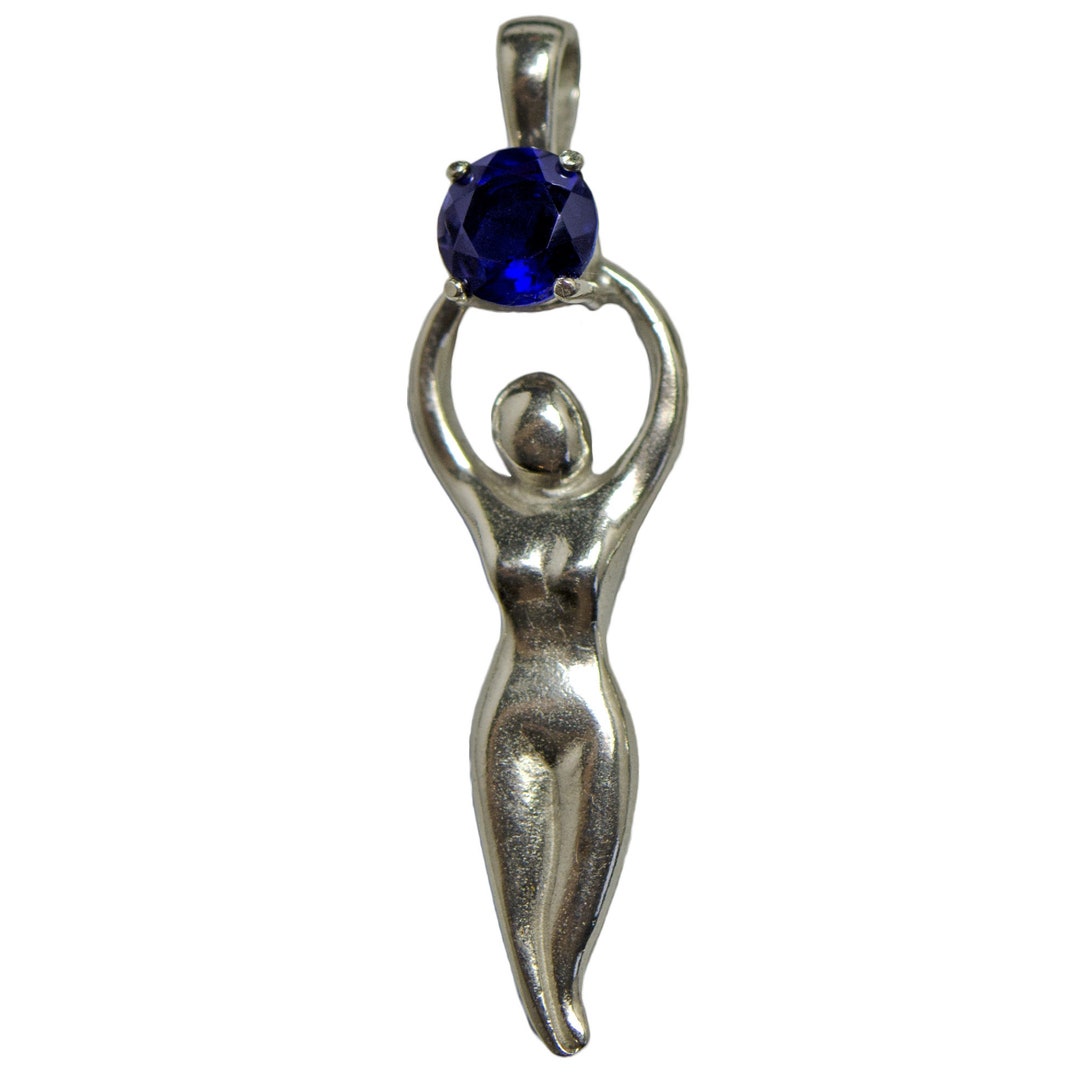 Sterling Silver Goddess Pendant With Sapphire Gemstone Etsy