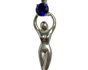 Sterling Silver Goddess Pendant with Sapphire Gemstone