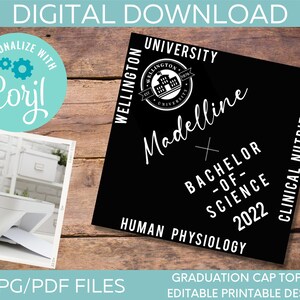 Grad Cap Topper Graduation Gift Custom Printable - DIGITAL DOWNLOAD - Personalized Editable College Graduate Cap jpg/pdf Corjl