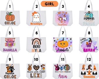 Bolsa de regalo personalizada de Halloween para dulces de truco o trato / Lindo regalo para niños / Calabaza personalizada Trendy Girls Bolsa grande