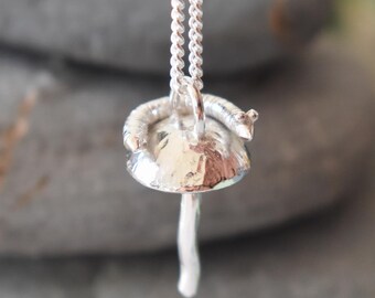 Mushroom Fungi Worm Necklace Fairycore Cottagecore Sterling Silver
