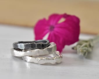 Organic Ring, Molten, Recycled Sterling Silver Hammered Stacking Ring