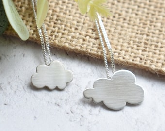Sterling Silver Cloud Pendant Necklace: Frosted or Shiny