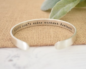 Personalised Positive Thoughts Cuff Mental Health One Day at a Time Sterling Silver Hallmarked