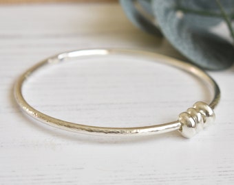 Fidget worry stones sterling silver bangle, zero waste bangle, UK Hallmarked