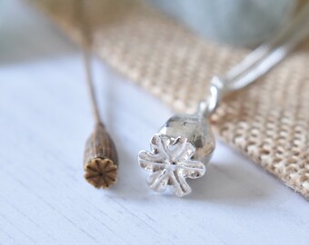 Sterling Silver Poppy Seed Head Necklace, Botanical Jewellery, UK Hallmarked