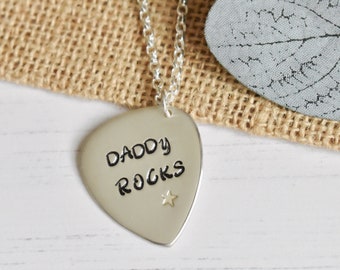 Guitar Pick Plectrum Personalised Necklace or keyring Handmade Personalised Sterling Silver UK Hallmarked