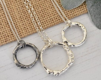 Organic Recycled Molten Sterling Silver Ring Necklace HALLMARKED