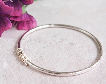 Milestone Silver and Gold Bangle  30th, 40th, 50th, 60th birthday Hallmarked