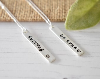 Mantra Daily Intention Affirmation Bar Necklace Sterling Silver