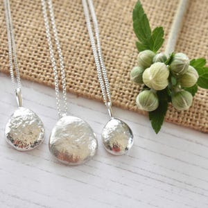 Recycled Sterling Silver Pebble Necklace: Organic Worry Stone Pendant