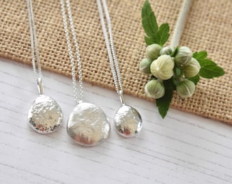 Recycled Sterling Silver Pebble Necklace: Organic Worry Stone Pendant