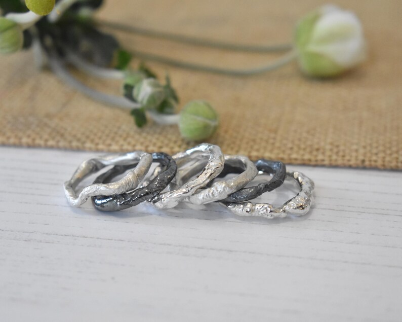 Organic Ring, Molten, Recycled Sterling Silver Reticulated Stacking Ring image 8