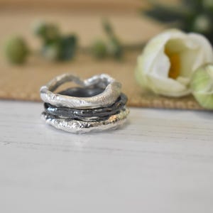 Organic Ring, Molten, Recycled Sterling Silver Reticulated Stacking Ring image 9