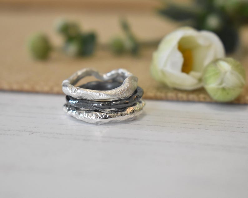 Organic Ring, Molten, Recycled Sterling Silver Reticulated Stacking Ring image 9