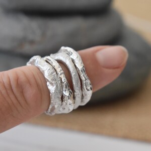 Organic Ring, Molten, Recycled Sterling Silver Reticulated Stacking Ring image 3