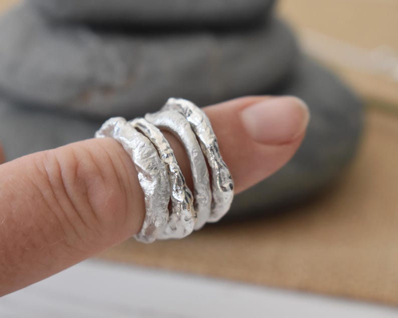 Organic Ring, Molten, Recycled Sterling Silver Reticulated Stacking Ring image 3
