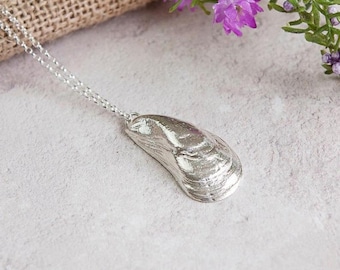 Mussel Shell Necklace, Sterling Silver UK Hallmarked