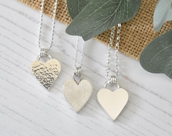 Chunky hammered heavy heart pendant necklace recycled  sterling silver UK Hallmarked