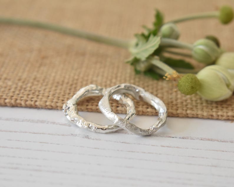 Organic Ring, Molten, Recycled Sterling Silver Reticulated Stacking Ring image 7