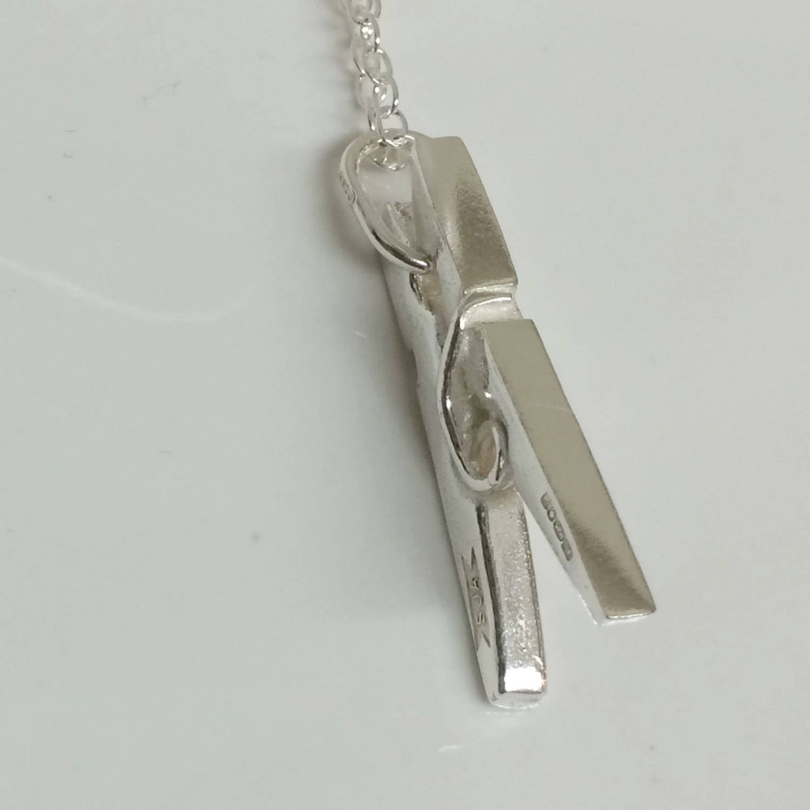 Peg Clothespin Necklace Sterling Silver UK Hallmarked Etsy UK