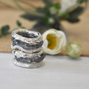 Organic Ring, Molten, Recycled Sterling Silver Reticulated Stacking Ring image 4