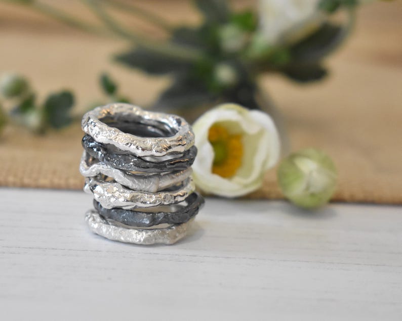 Organic Ring, Molten, Recycled Sterling Silver Reticulated Stacking Ring image 4