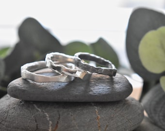Organic Ring, Molten, Recycled Sterling Silver Hammered Stacking Ring