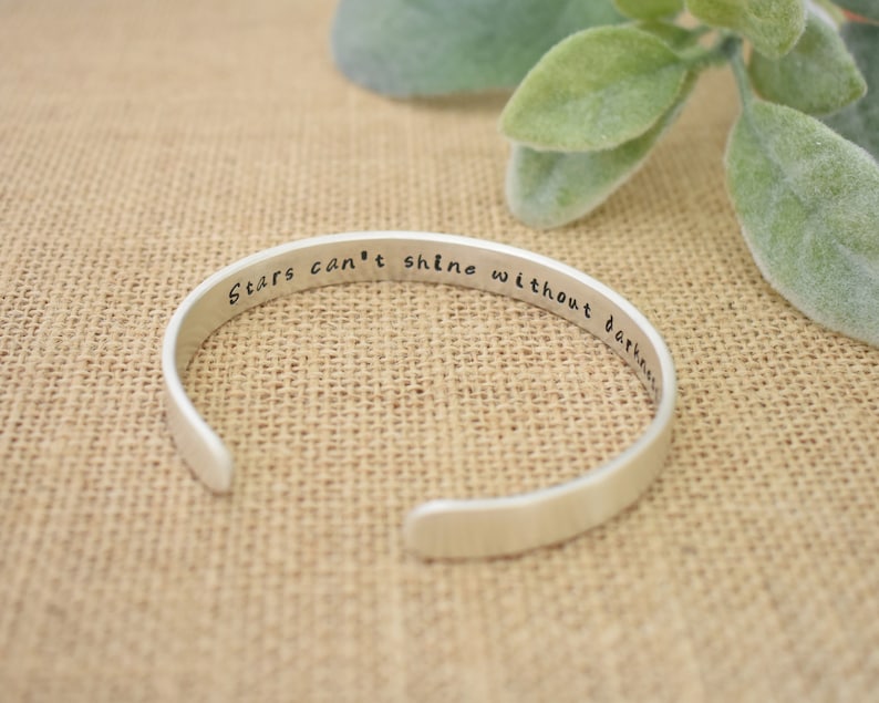 Personalised Positive Thoughts Cuff Mental Health One Day at a Time Sterling Silver Hallmarked