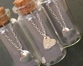 Tiny sterling silver heart necklace in a bottle Personalised