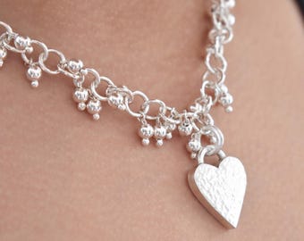 One of a kind heavy heart statement necklace recycled  sterling silver UK Hallmarked