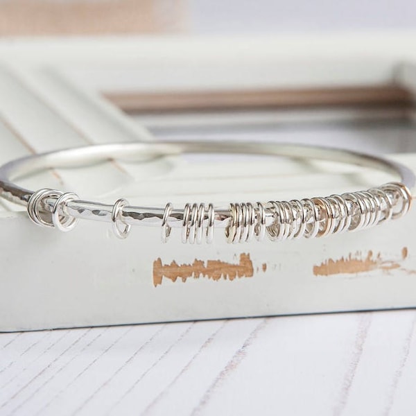 Milestone Silver and Gold Bangle 30th, 40th, 50th, 60th birthday Hallmarked