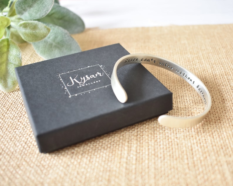 Personalised Positive Thoughts Cuff Mental Health One Day at a Time Sterling Silver Hallmarked