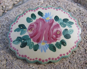 Hand Painted Vintage Wooden Flower Brooch