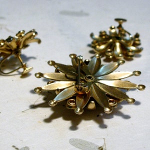 Spikey Starburst Flower Brooch Set with Pink Rhinestones Lovely Layered Brass image 4