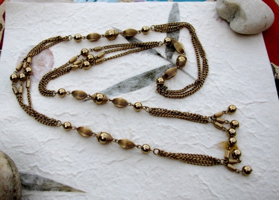 Long Vintage Gold Chain Lariat Tassel Necklace or… - image 4