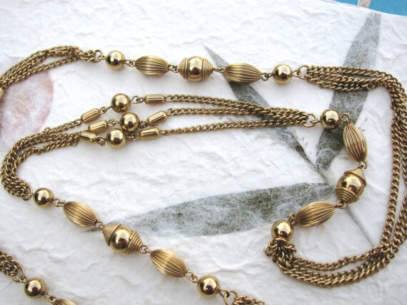 Long Vintage Gold Chain Lariat Tassel Necklace or… - image 2