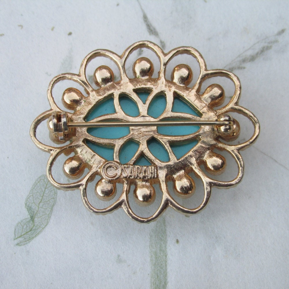 Vintage Sarah Coventry Turquoise and Pearl Filigree Brooch - Etsy