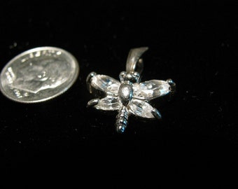 Rhinestone Butterfly Charm or Pendant with Clear Marquise Cut Rhinestones and Snap Link