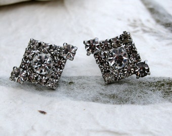 Flashy Vintage Art Deco Style Clear Rhinestone Earrings