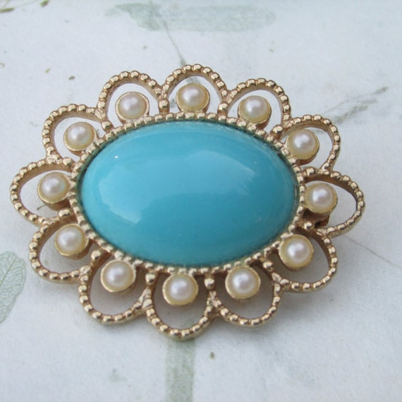 Vintage Sarah Coventry Turquoise and Pearl Filigr… - image 1