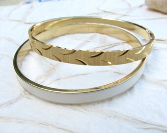 Vintage Gold Tone and Cream Enamel Trifari Bangles