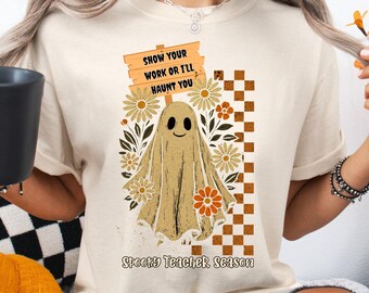 Maglietta carina per insegnante di Halloween, magliette di gruppo per Halloween, magliette per team di insegnanti di Halloween, insegnante fantasma, maglietta per insegnante di Halloween, Halloween personalizzata