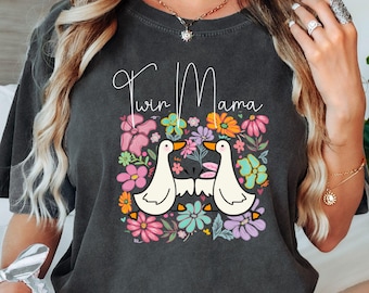 Camiseta Comfort Colors Twin Mama Silly Goose, camiseta para mamá de gemelos, regalo para el Día de la Madre, para futuras gemelas, regalo de cumpleaños para mamá de gemelos, nueva mamá de gemelos