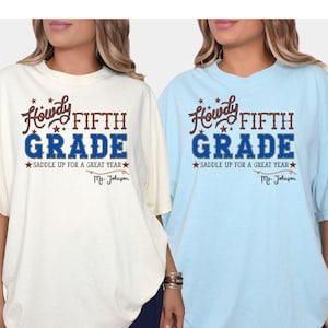 Komfortfarben, Lehrer für die fünfte Klasse, Lehrer-Team-Shirt für die fünfte Klasse, personalisiertes Lehrer-Shirt, Western Back to School, Cowboy-Lehrer